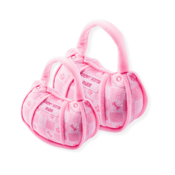 Checker Chewy Vuiton Handbag Dog Toy - Pink