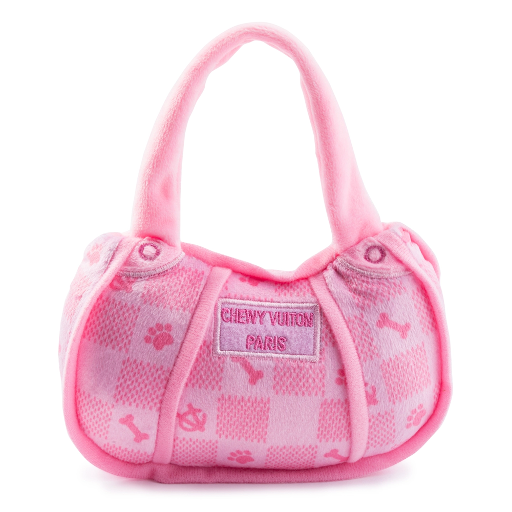 Checker Chewy Vuiton Handbag Dog Toy - Pink