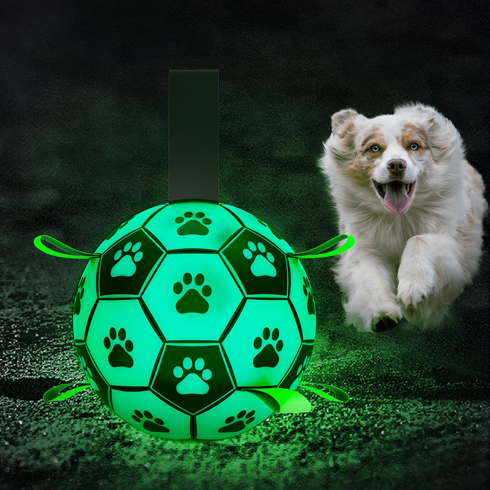 Glow In The Dark Interactive Dog Soccer Ball With Grab Tabs