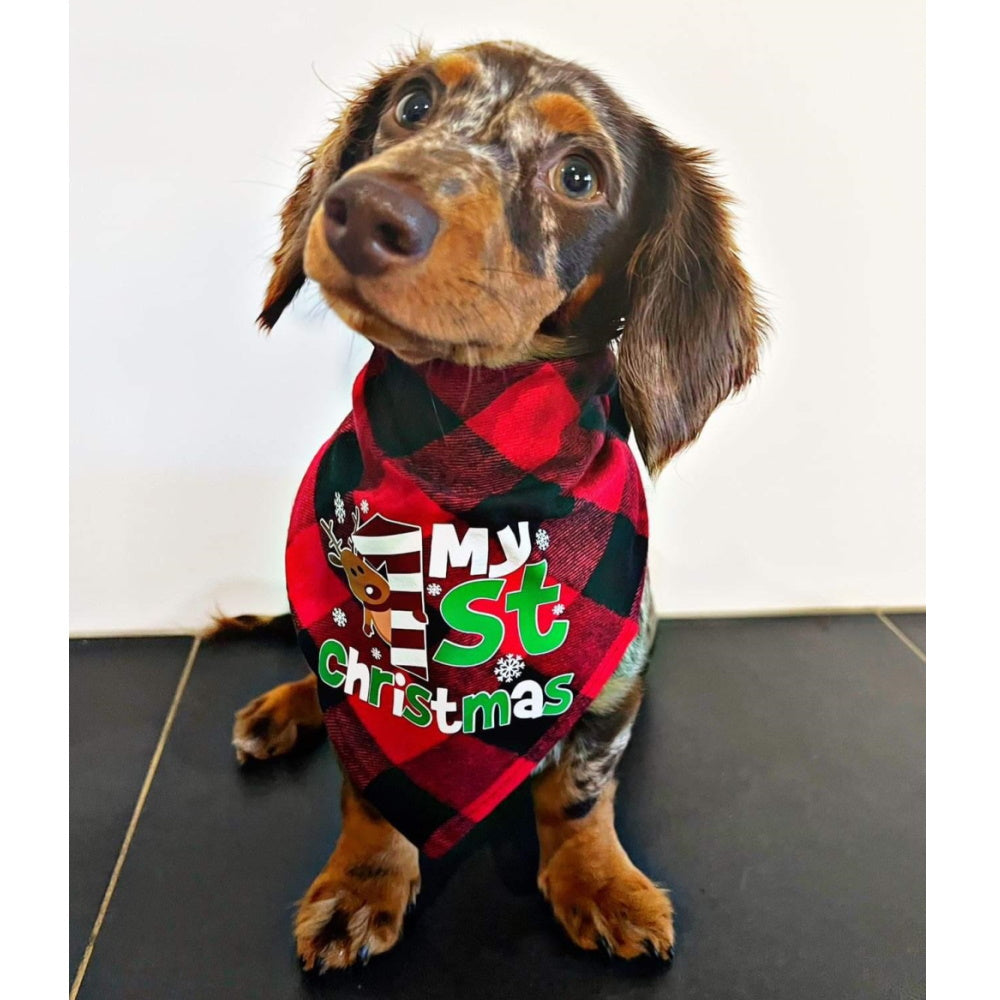 My 1st Christmas Red Plaid Bandana